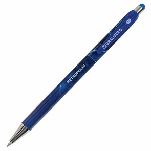 {{photo.Alt || photo.Description || 'Ручка шариковая автоматическая BRAUBERG &quot;Metropolis&quot;, СИНЯЯ, корпус синий, пишущий узел 0,5 мм, линия письма 0,3 мм, 144221'}}