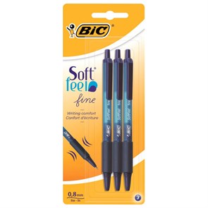 {{photo.Alt || photo.Description || 'Ручки шариковые автоматические с грипом BIC &quot;Soft Feel Fine&quot;, НАБОР 3 шт., линия письма 0,8 мм, блистер, 893221'}}