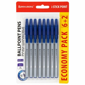 {{photo.Alt || photo.Description || 'Ручки шариковые с грипом BRAUBERG &quot;i-STICK POINT&quot;, НАБОР 6+2 ШТ., СИНИЕ, линия письма 0,35 мм, блистер, 144026'}}