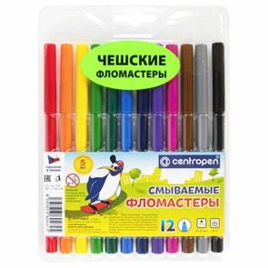 {{photo.Alt || photo.Description || 'Фломастеры 12 ЦВЕТОВ CENTROPEN &quot;Washable&quot;, смываемые, вентилируемый колпачок, 7790/12TP, 7 7790 1285'}}