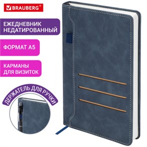 {{photo.Alt || photo.Description || 'Ежедневник недатированный А5 138х213мм BRAUBERG Slot, под кожу, держатель для ручки, 160 листов, синий, 116607'}}