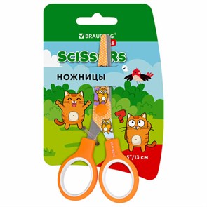 {{photo.Alt || photo.Description || 'Ножницы 130 мм оранжевые, с цветной печатью &quot;Котики&quot;, закругленные, BRAUBERG KIDS, 238351'}}