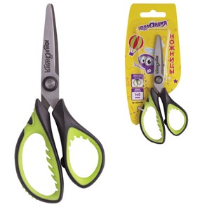 {{photo.Alt || photo.Description || 'Ножницы ЮНЛАНДИЯ &quot;BASIC&quot;, 140 мм, ребристые резиновые вставки, черно-салатовые, европодвес, 236990'}}