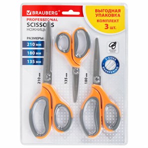 {{photo.Alt || photo.Description || 'Ножницы BRAUBERG &quot;PROFESSIONAL&quot; 3 шт. (135, 180, 210 мм), серо-оранжевые ручки, ВЫГОДНАЯ УПАКОВКА, 272981'}}