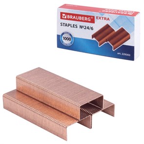 {{photo.Alt || photo.Description || 'Скобы для степлера медное покрытие №24/6, 1000 штук, BRAUBERG &quot;EXTRA&quot;, до 30 листов, 229303'}}