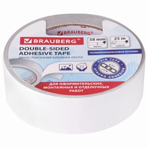 {{photo.Alt || photo.Description || 'Клейкая двухсторонняя лента 38 мм х 25 м, ПОЛИПРОПИЛЕНОВАЯ ОСНОВА, 90 микрон, BRAUBERG, 606426'}}