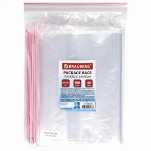 {{photo.Alt || photo.Description || 'Пакеты с замком ZIP LOCK &quot;зиплок&quot;, комплект 100 шт., 200х300 мм, ПВД, толщина 40 микрон, BRAUBERG, 606216'}}