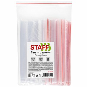 {{photo.Alt || photo.Description || 'Пакеты с замком ZIP-LOCK &quot;зиплок&quot;, комплект 100 шт., 150х200 мм, ПВД, толщина 35 мкм, STAFF, 608166'}}