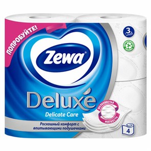 {{photo.Alt || photo.Description || 'Бумага туалетная 3-х слойная, 4 рулона (4х18 м), белая, ZEWA Deluxe, 3228'}}