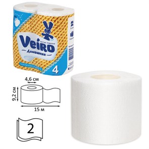 {{photo.Alt || photo.Description || 'Бумага туалетная бытовая, спайка 4 шт., 2-х слойная (4х15 м), VEIRO &quot;Домашняя&quot;, белая, 1с24'}}