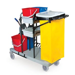 {{photo.Alt || photo.Description || 'Тележка уборочная BRABIX, ведра 2х20 л, 2х11 л, механический отжим, держатель для мешка, мешок, 2 поддона, 601501'}}