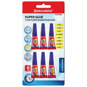 {{photo.Alt || photo.Description || 'Клей моментальный суперклей экономичный BRAUBERG EXTRA, 1 г суперпрочный, КОМПЛЕКТ 6 ШТ., 608109'}}