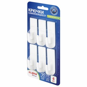 {{photo.Alt || photo.Description || 'Крючки самоклеящиеся универсальные 6,6х2,1 см, КОМПЛЕКТ 6 шт., белые, LAIMA Home, 608793'}}