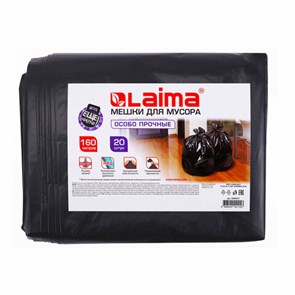 {{photo.Alt || photo.Description || 'Мешки для мусора 160 л, черные, в пачке 20 шт., особо прочные, ПВД 50 мкм, 90х120 см, LAIMA'}}