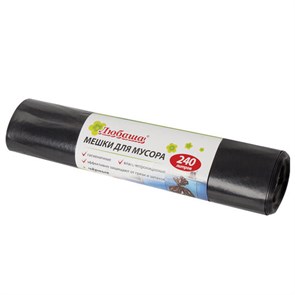 {{photo.Alt || photo.Description || 'Мешки для мусора 240 л, черные, в рулоне 5 шт., ПВД 30 мкм, 90х130 см, ЛЮБАША эконом, 605338'}}