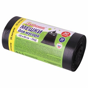 {{photo.Alt || photo.Description || 'Мешки для мусора 30 л черные в рулоне 30 шт., ПНД 10 мкм, 50х60 см, ЛЮБАША, 608090'}}