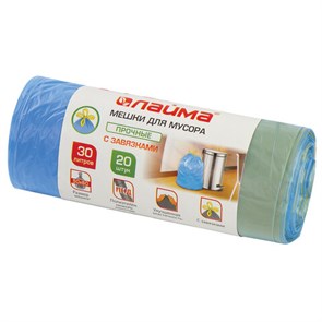 {{photo.Alt || photo.Description || 'Мешки для мусора с завязками 30 л, синие, в рулоне 20 шт., прочные, ПНД 12 мкм, 50х60 см, LAIMA, 601395'}}