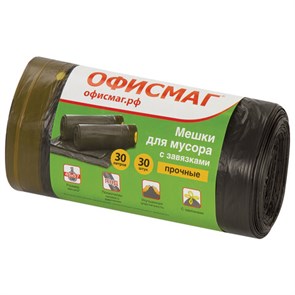 {{photo.Alt || photo.Description || 'Мешки для мусора с завязками 30 л, черные, в рулоне 30 шт., прочные, ПНД 10 мкм, 45х57 см, ОФИСМАГ, 601396'}}