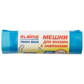 {{photo.Alt || photo.Description || 'Мешки для мусора с завязками LAIMA &quot;ULTRA&quot; 60 л, синие, рулон 20 шт., прочные, ПНД 17 мкм, 60х70 см, 607692'}}