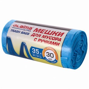 {{photo.Alt || photo.Description || 'Мешки для мусора с ручками LAIMA ULTRA 35 л, синие 30 шт., прочные, ПНД 9 мкм, 50х54 см, 607683'}}
