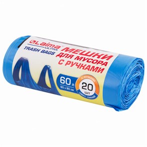 {{photo.Alt || photo.Description || 'Мешки для мусора с ручками LAIMA ULTRA 60 л, синие, рулон 20 шт., прочные, ПНД 15 мкм, 60х80 см, 607691'}}