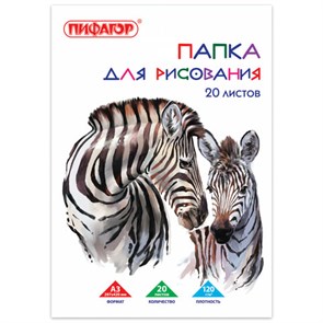 {{photo.Alt || photo.Description || 'Папка для рисования БОЛЬШОГО ФОРМАТА А3, 20 л., 120 г/м2, ПИФАГОР, 297х420 мм, &quot;Зебры&quot;, 129218'}}