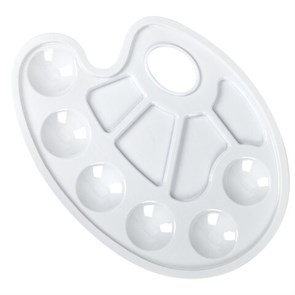 {{photo.Alt || photo.Description || 'Палитра для рисования ЮНЛАНДИЯ белая, овальная, 6 ячеек для красок и 4 для смешивания, европодвес, 227806'}}