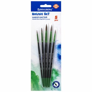 {{photo.Alt || photo.Description || 'Кисти BRAUBERG PREMIUM, набор 5 шт. (из ворса пони круглые № 1, 2, 3, 4, 5), блистер, 201022'}}