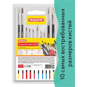 {{photo.Alt || photo.Description || 'Кисти ПИФАГОР, набор 10 шт. (ПОНИ: плоская № 4, круглые № 1, 2, 3, 5; СИНТЕТИКА: круглые № 1, 3, 5; ЩЕТИНА: плоские № 4, 8), блистер, 200505'}}