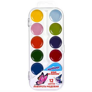 {{photo.Alt || photo.Description || 'Краски акварельные ЮНЛАНДИЯ &quot;ЮНЫЙ ВОЛШЕБНИК&quot;, медовые, 12 цветов, круглые кюветы, пластик, 192358'}}