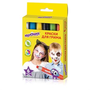 {{photo.Alt || photo.Description || 'Краски для грима (аквагрим) ЮНЛАНДИЯ, НАБОР 6 цветов, яркие цвета, для лица и тела, смываются водой, 191307'}}