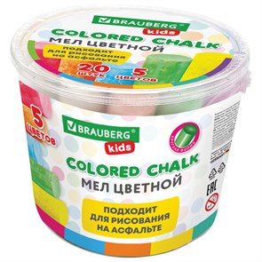 {{photo.Alt || photo.Description || 'Мел в ведерке для рисования на асфальте 20 штук, 5 цветов, цветной круглый, BRAUBERG KIDS, 272773'}}