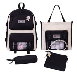 {{photo.Alt || photo.Description || 'Рюкзак HEIKKI COMBO (ХЕЙКИ), сумка-шоппер, косметичка, пенал В ПОДАРОК, черно-белый, 42х30х14 см, 272564'}}