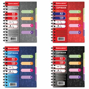 {{photo.Alt || photo.Description || 'Тетрадь-блокнот 120 л., A5, 170x215 мм, BRAUBERG, линия, гребень, обложка пластиковая, 4 разделителя, &quot;Rich&quot;, 401791'}}