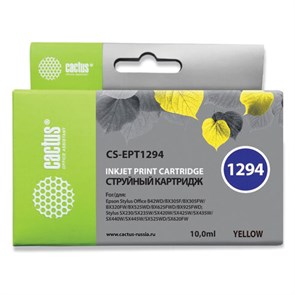Картридж струйный CACTUS (CS-EPT1294) для EPSON Stylus B42WD/BX305W/BX625WD, желтый 361956