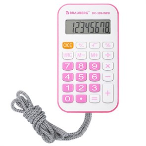 {{photo.Alt || photo.Description || 'Калькулятор карманный со шнурком BRAUBERG DC-109-WPK (61x110 мм), 8 разрядов, БЕЛЫЙ/РОЗОВЫЙ, 272646'}}