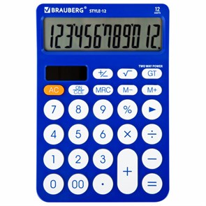 {{photo.Alt || photo.Description || 'Калькулятор настольный BRAUBERG STYLE-12-BL (157х106 мм), 12 разрядов, двойное питание, СИНИЙ, 272966'}}