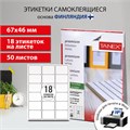 Этикетка самоклеящаяся 67х46 мм, 18 этикеток, белая, 70 г/м2, 50 листов, TANEX, сырье Финляндия, 114535, TW-2067 114535
