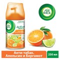 Сменный баллон 250 мл, AIRWICK "Анти-табак. Апельсин/бергамот", для автоматических освежителей, универсальный, 224392 600585