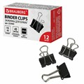 Зажимы для бумаг BRAUBERG, КОМПЛЕКТ 12 шт., 15 мм, на 45 листов, черные, картонная коробка, 223969 223969