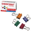 Зажимы для бумаг ОФИСМАГ, КОМПЛЕКТ 12 шт., 15 мм, на 45 листов, цветные, картонная коробка, 226761 226761