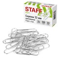 Скрепки STAFF, 33 мм, оцинкованные, 100 шт., в картонной коробке, 270445 270445