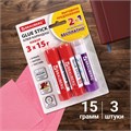 Клей-карандаш "2+1 обесцвечивающийся" BRAUBERG 15 г, 3 штуки на блистере, 229474 229474