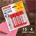 Клей-карандаш 15 г ВЫГОДНАЯ УПАКОВКА BRAUBERG, 4 штуки на блистере, 229471 229471