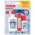 Набор клея BRAUBERG (клей-карандаш PVP 10 г, клей ПВА 45 г, клей ПВА 20 г с кисточкой), блистер, 271978 271978