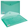 Папка-конверт с кнопкой BRAUBERG, А4, до 100 листов, прозрачная, зеленая, СВЕРХПРОЧНАЯ 0,18 мм, 224810 224810