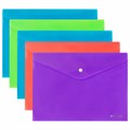 Папка-конверт с кнопкой А4, КОМПЛЕКТ 5 шт., яркие неоновые цвета ассорти, BRAUBERG "NEON", 272872 272872