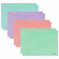 Папка-конверт с кнопкой А4, КОМПЛЕКТ 8 шт., пастельные цвета ассорти, BRAUBERG "PASTEL", 0,18 мм, 272865 272865