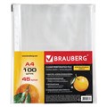 Папки-файлы перфорированные А4 BRAUBERG "PREMIUM", КОМПЛЕКТ 100 шт., матовые, 45 мкм, 221713 221713