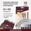 Карандаши чернографитные профессиональные 8H-8B НАБОР 18 штук, BRAUBERG ART "PREMIERE", 181893 181893
